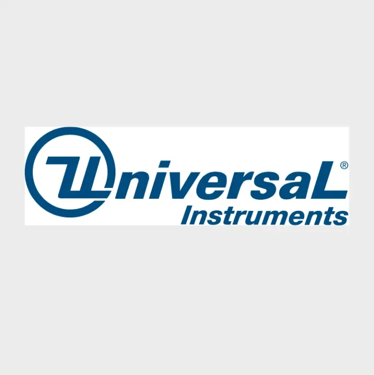 Primo piano logo di universal blu con sfondo bianco.